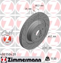 ZIMMERMANN 400.5504.20 FREN DISKI ARKA MERCEDES C204 C218 X218 W212 S212