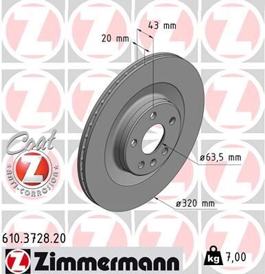 ZIMMERMANN 610.3728.20 ARKA FREN DİSKİ S60 III 224 -S90 II 234 -V60 II -V90 II 235-236 -XC40 536 -XC60 II XC90 2014 > DELİKLİ