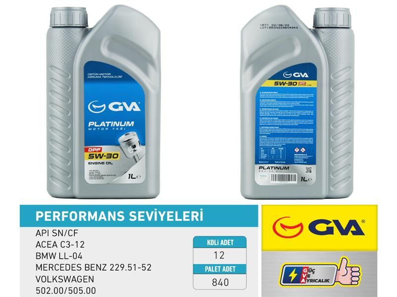 GVA 9920150 MOTOR YAĞI 5W30 1 LT PLATINUM PARTİKÜLLÜ-DPF TAM SENTETİK API SN/CF