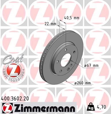 ZIMMERMANN 400.3602.20 FREN DISKI ON MERCEDES A-CLASS W168 97>04
