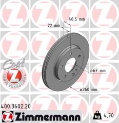 ZIMMERMANN 400.3602.20 FREN DISKI ON MERCEDES A-CLASS W168 97>04