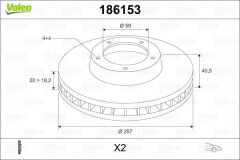 VALEO 186153 ON FREN DISKI FIAT DOBLO 01> ALBEA YM PUNTO 01> BRAVA-BRAVO 06> 1.3MTJ 257.4x20x 4 DELİK HAVALI