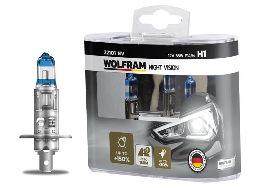 WOLFRAM 22101 NV AMPUL 12V H1 55 P14.5s NIGHT VISION 150 FAZLA 20 BEYAZ IŞIK