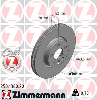 ZIMMERMANN 250.1360.20 FREN DISKI ON FORD MONDEO IV S-MAX . LAND ROVER FREELANDER II L359 RANGE ROVER EVOQUE L538