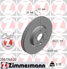 ZIMMERMANN 250.1360.20 FREN DISKI ON FORD MONDEO IV S-MAX . LAND ROVER FREELANDER II L359 RANGE ROVER EVOQUE L538