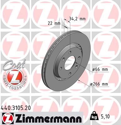 ZIMMERMANN 440.3105.20 ÖN FREN AYNASI CORSA F-301-307-206-207-PARTNER-BERLINGO-C-ELYSEE-C2-C3 02 >C5-C4 266x22x4DLxHAVALI CROSSLAND X-DS3-2008-1007-208 4249.G1-4246.W1-4246.W7-4246.W7
