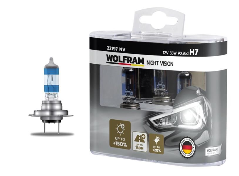 WOLFRAM 22197 NV AMPUL 12V H7 55 PX26d NIGHT VISION 150 FAZLA 20 BEYAZ IŞIK