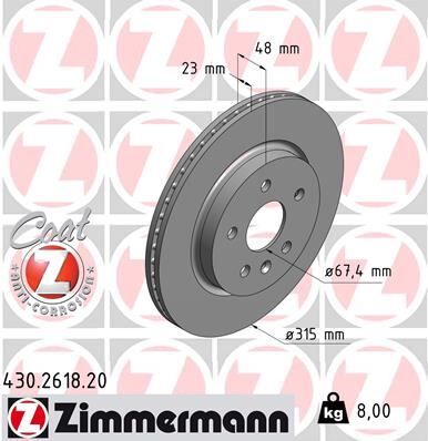 ZIMMERMANN 430.2618.20 ARKA FREN AYNASI INSIGNIA A 08> SAAB 9-5 YS3G 10> 17 JANT-18 JANT 315x22.9x5DLxHAVALI