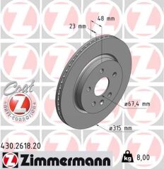 ZIMMERMANN 430.2618.20 ARKA FREN AYNASI INSIGNIA A 08> SAAB 9-5 YS3G 10> 17 JANT-18 JANT 315x22.9x5DLxHAVALI