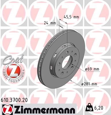 ZIMMERMANN 610.3700.20 ÖN FREN DİSKİ HAVA KANALLI MITSUBISHI CARISMA 1.6L 4G92 DA1A 95-> 1.8L GDI 4G93 DA2A 95-> 1.9L DI -D F9Q dizel DA5A 00-05 / SPACE STAR 1.3L 1.6L DG1A 98-> / VOLVO S40 1.6 1.8 1.9 2.0 T 95/04 V40
