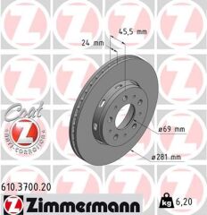 ZIMMERMANN 610.3700.20 ÖN FREN DİSKİ HAVA KANALLI MITSUBISHI CARISMA 1.6L 4G92 DA1A 95-> 1.8L GDI 4G93 DA2A 95-> 1.9L DI -D F9Q dizel DA5A 00-05 / SPACE STAR 1.3L 1.6L DG1A 98-> / VOLVO S40 1.6 1.8 1.9 2.0 T 95/04 V40