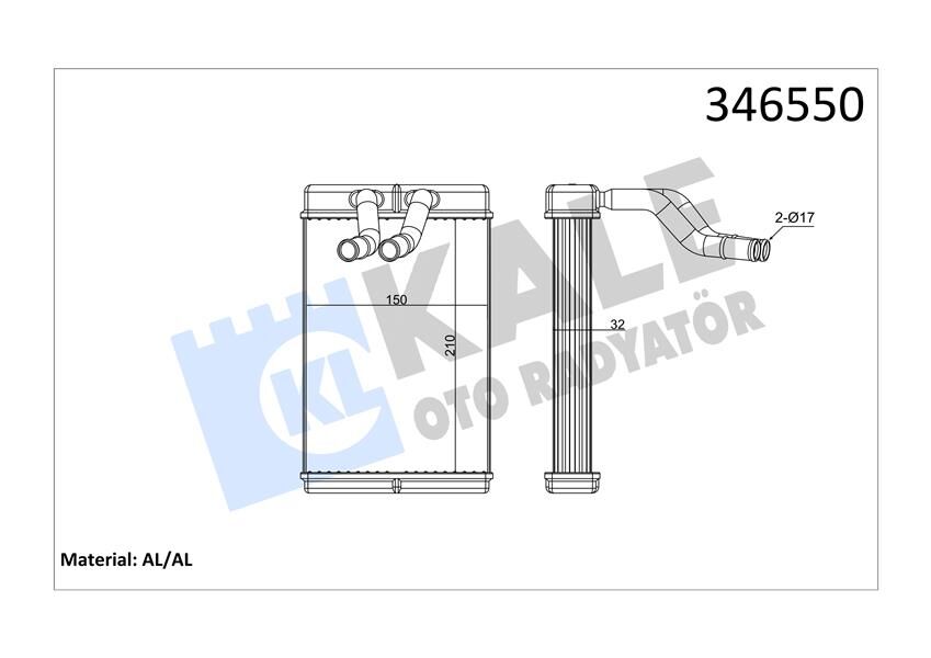 KALE 346550 KALORİFER RADYATÖRÜ HYUNDAI H-1. STAREX 2.5L D4CB D4BH 01-> - ALEMİNYUM