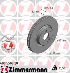 ZIMMERMANN 400.5509.20 FREN DISKI ON MERCEDES VITO W447 14>