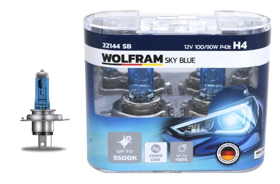 WOLFRAM 22144 SB AMPUL 12V H4 100/90 P43t SKY BLUE BEYAZ IŞIK