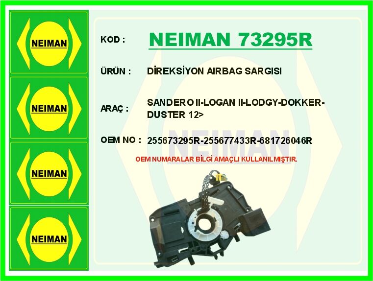 NEIMAN 73295R DİREKSİYON AIRBAG SARGISI SANDERO II-LOGAN II-LODGY-DOKKER-DUSTER 12>
