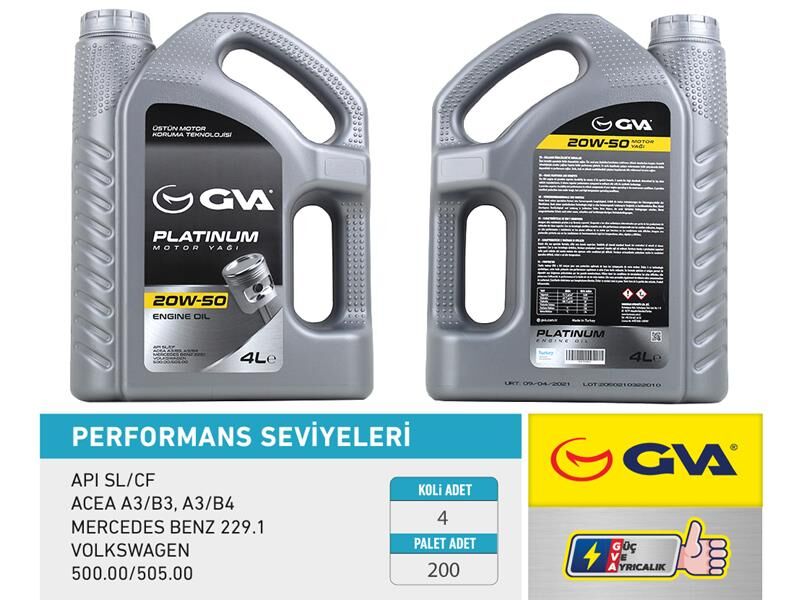 GVA 9920522 MOTOR YAĞI 20W50 4 LT PLATINUM MİNERAL API SL/CF