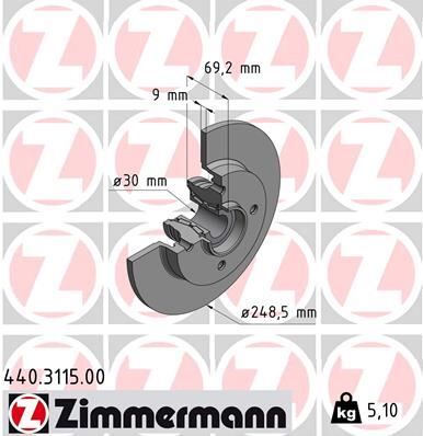 ZIMMERMANN 440.3115.00 ARKA FREN AYNASI PORYALI-RULMANLI CROSSLAND-C3-C3AIRCROSS-C4-P307-P208-P207-P2008 13> 249x9x4DL DOLU-SAĞUTMASIZ