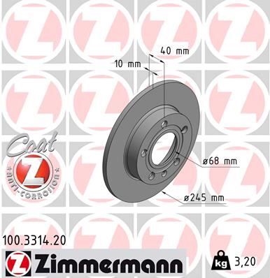 ZIMMERMANN 100.3314.20 ARKA FREN AYNASI AUDI A4 8E2.B6 11/00> A4 Avant 8E5.B6 09/01>SEAT EXEO 09> 245x9.9x10DL 986478986-DF4186