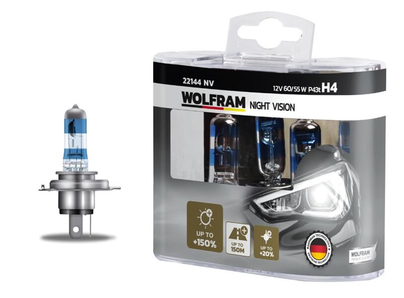 WOLFRAM 22144 NV AMPUL 12V H4 60/55 P43t NIGHT VISION 150 FAZLA 20 BEYAZ IŞIK