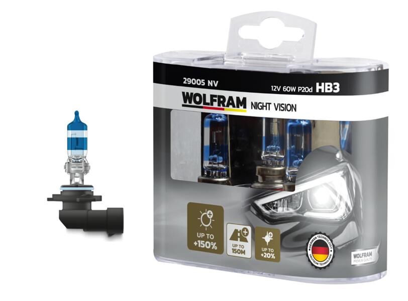WOLFRAM 29005 NV AMPUL 12V HB3 100 P20d NIGHT VISION 150 FAZLA 20 BEYAZ IŞIK