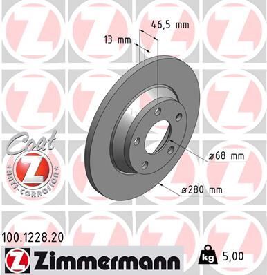 ZIMMERMANN 100.1228.20 ÖN FREN AYNASI AUDI A4 1.6-1.9TDI 95/11.00 A4 Avant 1.6-1.8 20V-1.9TDI 95/9.01 280x13x5DL 986478615-DF2730