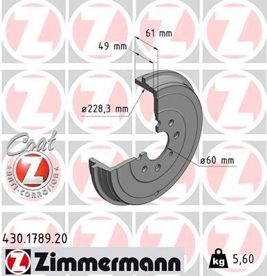 ZIMMERMANN 430.1789.20 ARKA KAMPANA CORSA D 07> CORSA E 14> ADAM 13> PUNTO-GRANDE PUNTO 05> 274x228x61x48x4DL 14 İNÇ 51901444-51901443-55703043