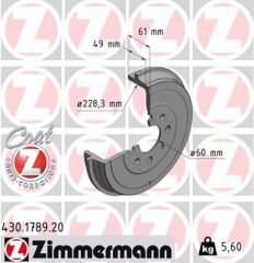 ZIMMERMANN 430.1789.20 ARKA KAMPANA CORSA D 07> CORSA E 14> ADAM 13> PUNTO-GRANDE PUNTO 05> 274x228x61x48x4DL 14 İNÇ 51901444-51901443-55703043