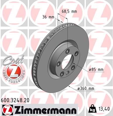ZIMMERMANN 600.3248.20 FREN DİSKİ ÖN SAĞ CAYENNE TOUAREG 3.0 V6 TDI 0986479B13-DF6696S