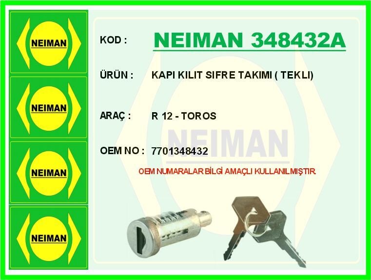 NEIMAN 348432A KAPI KILIT SIFRE TAKIMI TEKLI R 12 - TOROS