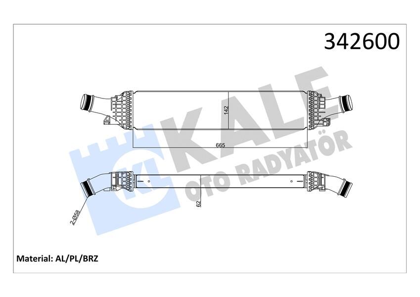 KALE 342600 TURBO RADYATÖRÜ INTERCOOLER AUDI A4-A5-A6-Q5 2.0TFSI-1.8TFSI-2.0TDI 08 > 665X134.4X58 AL-PL-BRZ