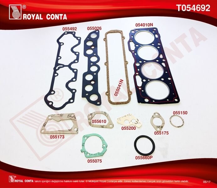 ROYAL T054692 T054692N ÜST TAKIM CONTA TIPO-UNO 1.4 146 C1.000-C5.000 160 A.1000 KEÇE VE SUBAP LASTİĞİ YOK