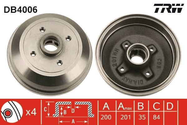 TRW DB4006 ARKA FREN KAMPANASI CORSA A 83-92 -CORSA B-TIGRA A 93-02 ABS SİZ