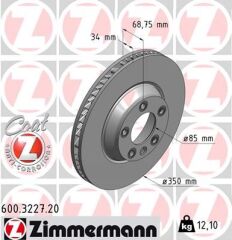 ZIMMERMANN 600.3227.20 ÖN FREN AYNASI SAĞ AUDI Q7 3.0 TDI 06 > TOUAREG 02 >CAYENNE 3.2 4.5 S TURBO 02 > 986479251-DF4760S