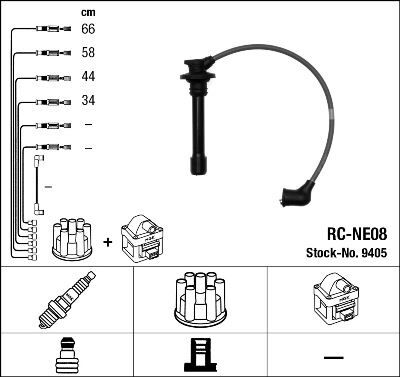 NGK 9405 BUJİ KABLOSU NISSAN PRIMERA 1.6L GA16 P11 96-01 / SUNNY 1.6L GA16 N14 90-94 RC-NE08