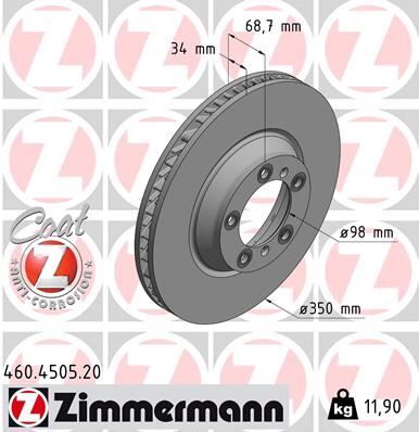 ZIMMERMANN 460.4505.20 FREN DISKI ON SAG PORSCHE CAYENNE 9YA 17> PANAMERA 971 16> 350 MM - 34 MM