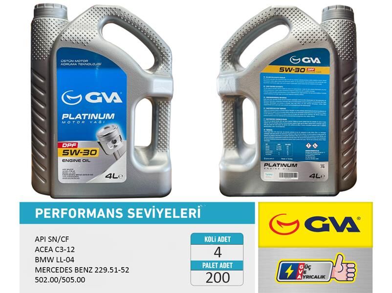 GVA 9920152 MOTOR YAĞI 5W30 4 LT PLATINUM PARTİKÜLLÜ-DPF TAM SENTETİK API SN/CF