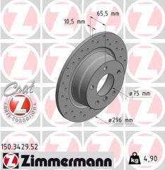 ZIMMERMANN 150.3429.52 FREN DISKI ARKA BMW E81 E87 E90 HAVALI DELİKLİ