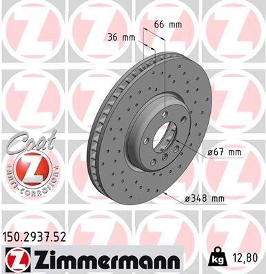 ZIMMERMANN 150.2937.52 FREN DISKI ON SAG BMW G20 G21 G22 G23 G30 G31 G38 G32 G11 G12 G14 G15 G16 G01 G02 G05 G18 G06 G07 G2 9 DELIKLI