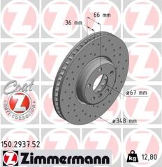 ZIMMERMANN 150.2937.52 FREN DISKI ON SAG BMW G20 G21 G22 G23 G30 G31 G38 G32 G11 G12 G14 G15 G16 G01 G02 G05 G18 G06 G07 G2 9 DELIKLI