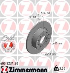 ZIMMERMANN 600.3234.20 ARKA FREN AYNASI GOLF V-VI-OCTAVIA 04>TOLEDO III ALTEA 04>LEON 04>CADDY III A3 03> 255x10x9DL 986479099-DF4276