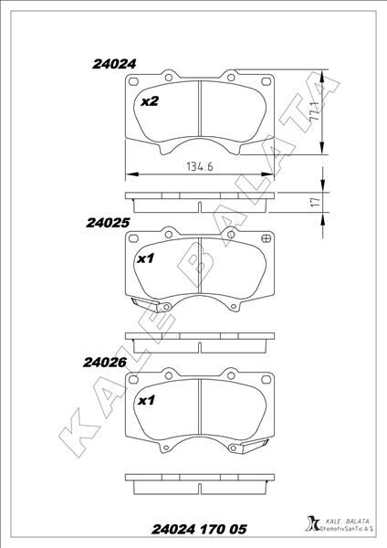 KALE 24024 170 05 ANS KD20 BALATA ÖN 4RUNNER V-HILUX VII.VIII-LAND CRUISER 200-LAND CRUISER PRADO 04-