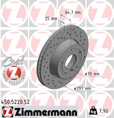 ZIMMERMANN 450.5220.52 FREN DISKI ON RANGE ROVER 2 P38A 94>02 DELIKLI