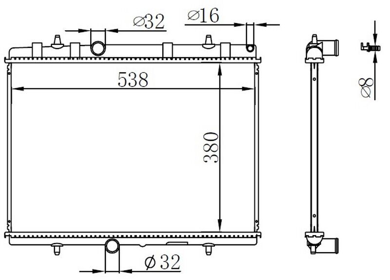 ORIS BPE050022 RADYATÖR 307-407-C4-C5-BERLINGO-PARTNER1.6-1.8-2.0 HDİ AC KLİMASIZ MEK 380x552x26