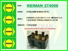 NEIMAN 274008 ATEŞLEME BOBİNİ ÇİFTLİ RENAULT KANGOO 01> CLIO I-II-III 92>05 MEGANE I 96> SCENIC 96>TWINGO 96> LOG AN 06>1.2 1.4 1.6 D4F K7J-K7M