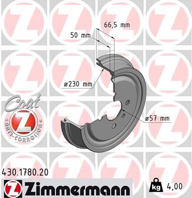 ZIMMERMANN 430.1780.20 ARKA KAMPANA ASTRA G 98>09 COMBO C 01>11 ASTRA F SW 91>98 230x265x57x69x4DL 93189219