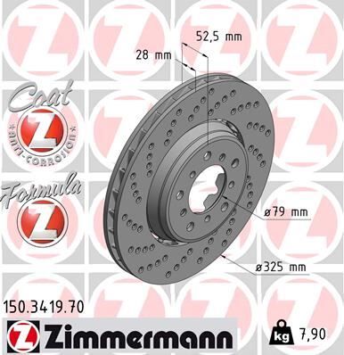 ZIMMERMANN 150.3419.70 FREN DISKI ÖN SOL BMW M3 E46 YÜKSEK KAPLAMALI HAVALI DELIKLI