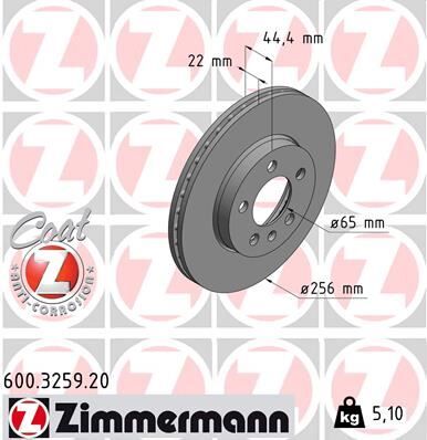 ZIMMERMANN 600.3259.20 ÖN FREN AYNASI POLO VI 18 >IBIZA V 17 >A1 19 >KAMIQ-SCALA 19 > 256x22x5DLxHAVALI 0986479F32-DF6584