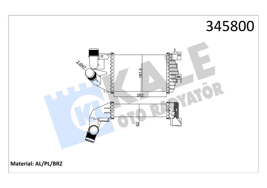 KALE 345800 TURBO RADYATÖRÜ INTERCOOLER ASTRA H-ZAFIRA AL/PL/BRZ 262x181.5x62