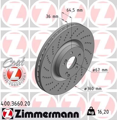 ZIMMERMANN 400.3660.20 FREN DISKI ON MERCEDES AMG W204 S204 W205 S205 C205 A205 W212 S212 C207 A207 W221 C216