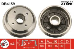TRW DB4159 ARKA FREN KAMPANA PEUGEOT P106 93>04 P206 98>12 CITROEN SAXO 96>04 AX 91>96 180x80x52mm 4DL